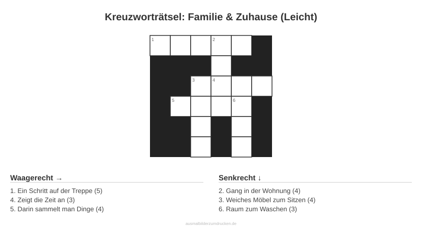 Kreuzworträtsel Kreuzworträtsel: Familie & Zuhause (Leicht) aus der Kategorie Familie - kostenlos ausdrucken