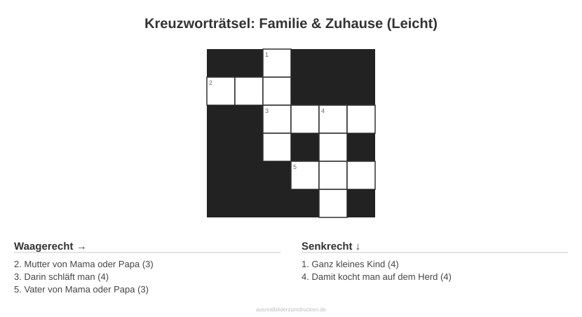 Kreuzworträtsel Kreuzworträtsel: Familie & Zuhause (Leicht) aus der Kategorie Familie - kostenlos ausdrucken