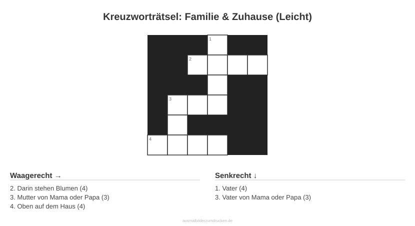 Kreuzworträtsel Kreuzworträtsel: Familie & Zuhause (Leicht) aus der Kategorie Familie - kostenlos ausdrucken