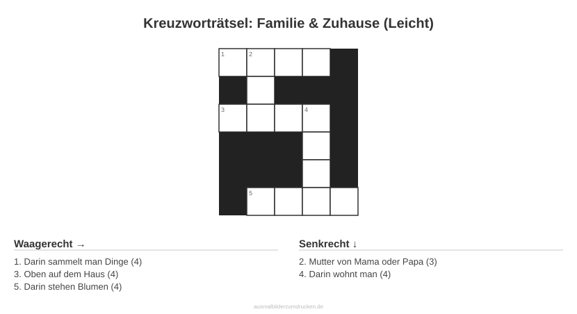 Kreuzworträtsel Kreuzworträtsel: Familie & Zuhause (Leicht) aus der Kategorie Familie - kostenlos ausdrucken