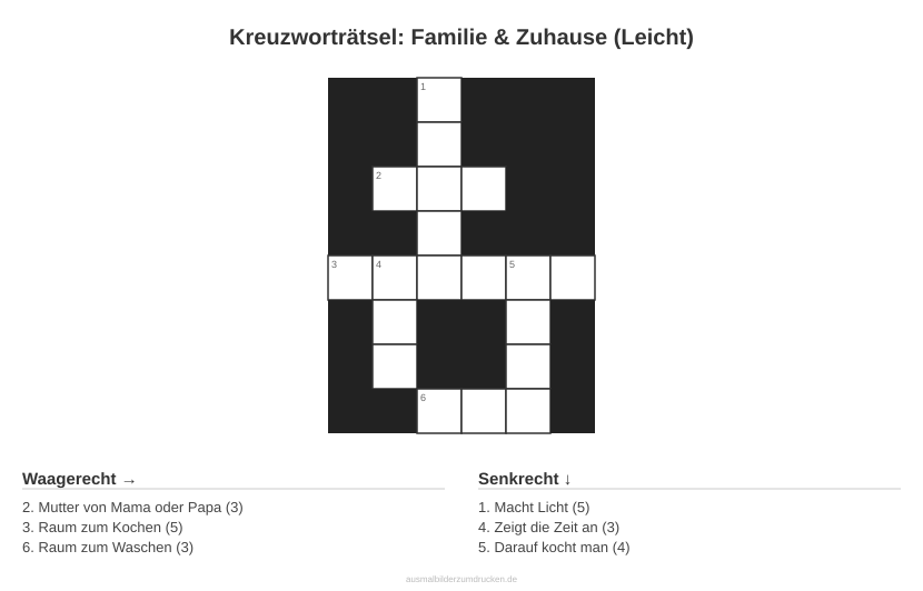 Kreuzworträtsel Kreuzworträtsel: Familie & Zuhause (Leicht) aus der Kategorie Familie - kostenlos ausdrucken