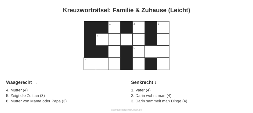 Kreuzworträtsel Kreuzworträtsel: Familie & Zuhause (Leicht) aus der Kategorie Familie - kostenlos ausdrucken