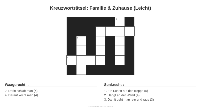 Kreuzworträtsel Kreuzworträtsel: Familie & Zuhause (Leicht) aus der Kategorie Familie - kostenlos ausdrucken