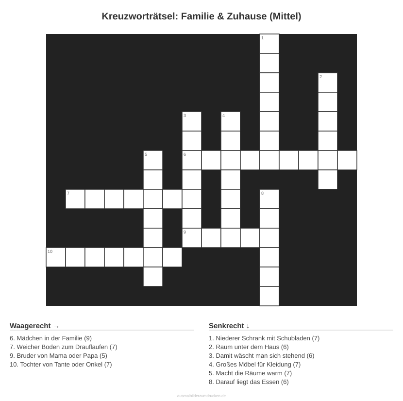 Kreuzworträtsel Kreuzworträtsel: Familie & Zuhause (Mittel) aus der Kategorie Familie - kostenlos ausdrucken