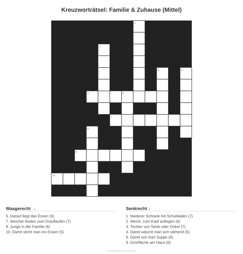 Kreuzworträtsel Kreuzworträtsel: Familie & Zuhause (Mittel) aus der Kategorie Familie - kostenlos ausdrucken