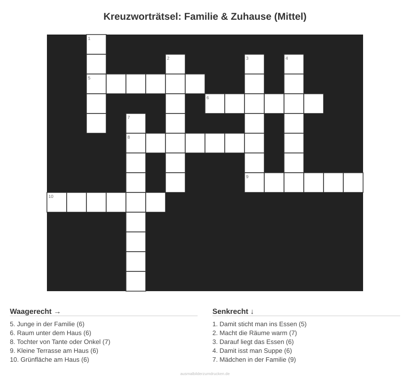 Kreuzworträtsel Kreuzworträtsel: Familie & Zuhause (Mittel) aus der Kategorie Familie - kostenlos ausdrucken