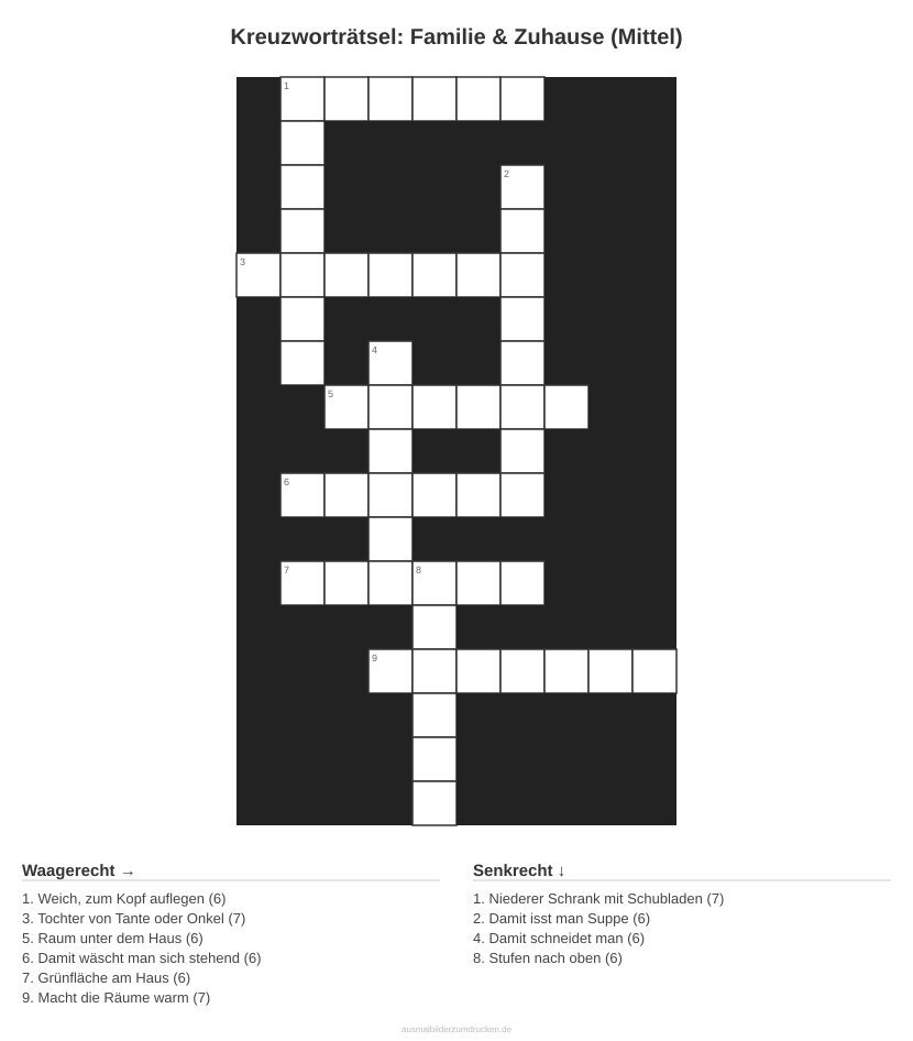Kreuzworträtsel Kreuzworträtsel: Familie & Zuhause (Mittel) aus der Kategorie Familie - kostenlos ausdrucken