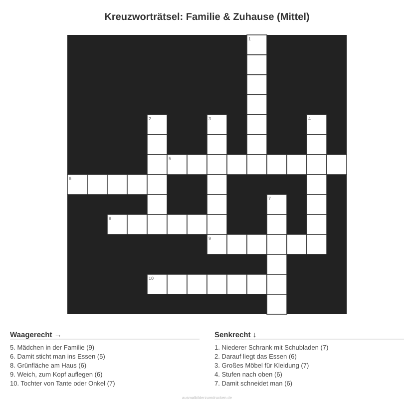 Kreuzworträtsel Kreuzworträtsel: Familie & Zuhause (Mittel) aus der Kategorie Familie - kostenlos ausdrucken