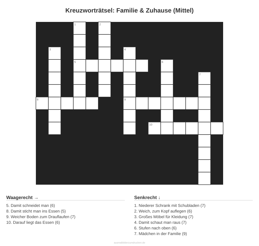 Kreuzworträtsel Kreuzworträtsel: Familie & Zuhause (Mittel) aus der Kategorie Familie - kostenlos ausdrucken