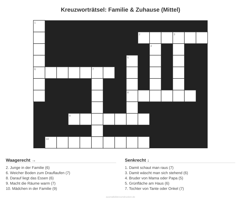 Kreuzworträtsel Kreuzworträtsel: Familie & Zuhause (Mittel) aus der Kategorie Familie - kostenlos ausdrucken