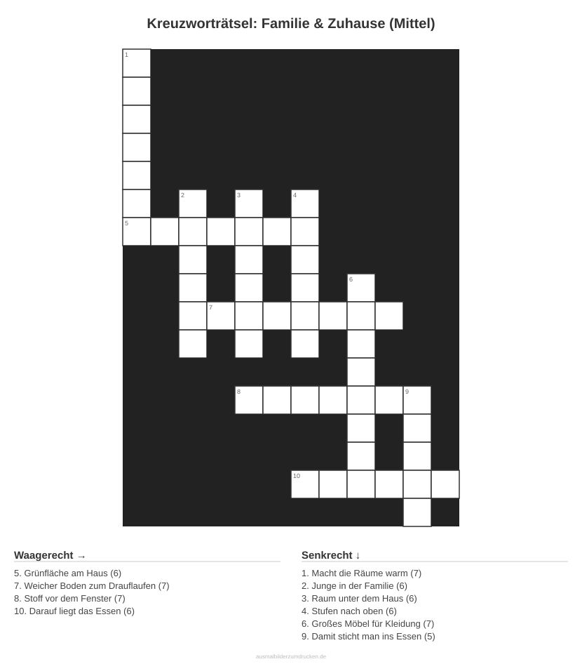 Kreuzworträtsel Kreuzworträtsel: Familie & Zuhause (Mittel) aus der Kategorie Familie - kostenlos ausdrucken