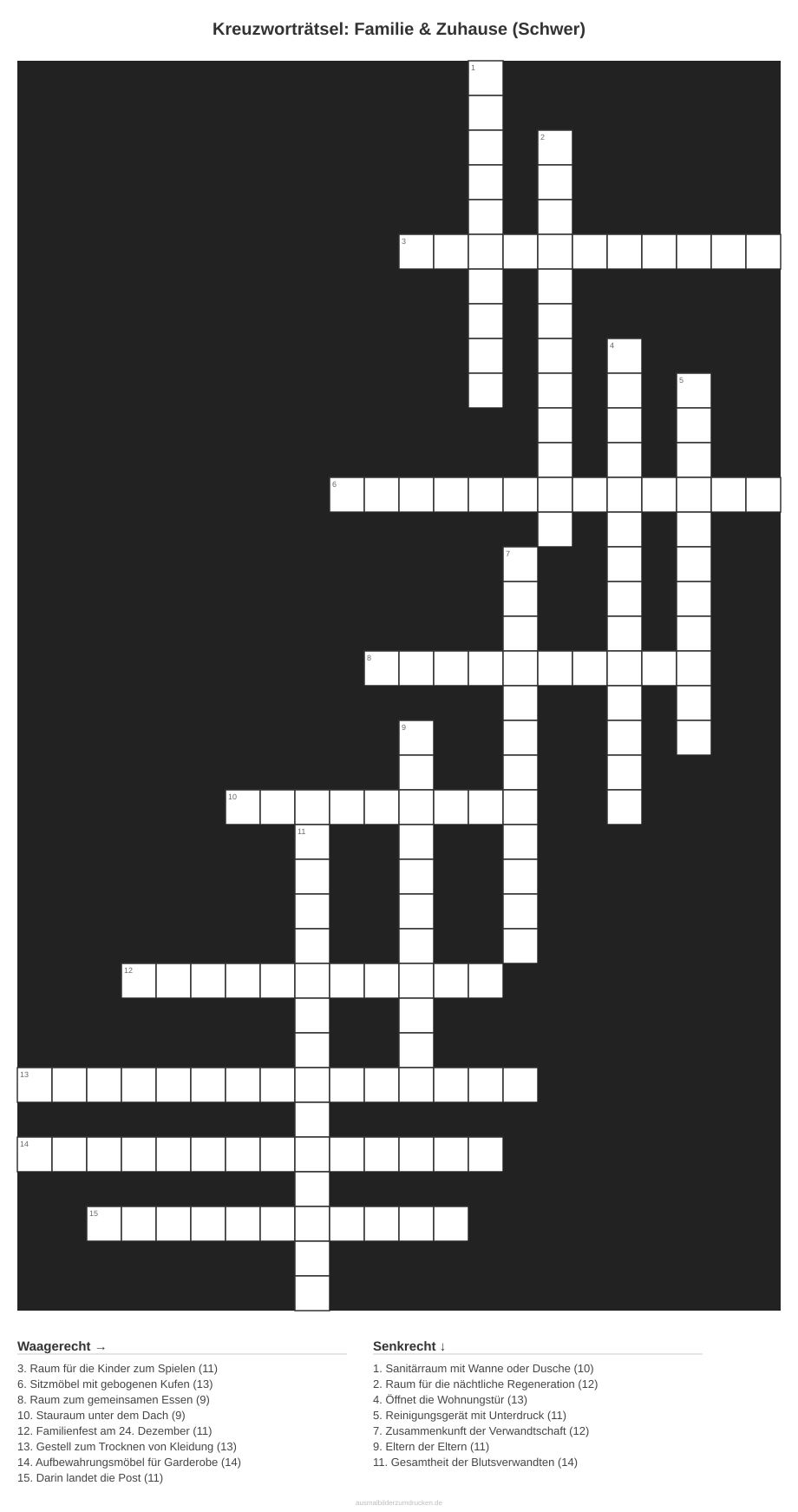 Kreuzworträtsel Kreuzworträtsel: Familie & Zuhause (Schwer) aus der Kategorie Familie - kostenlos ausdrucken