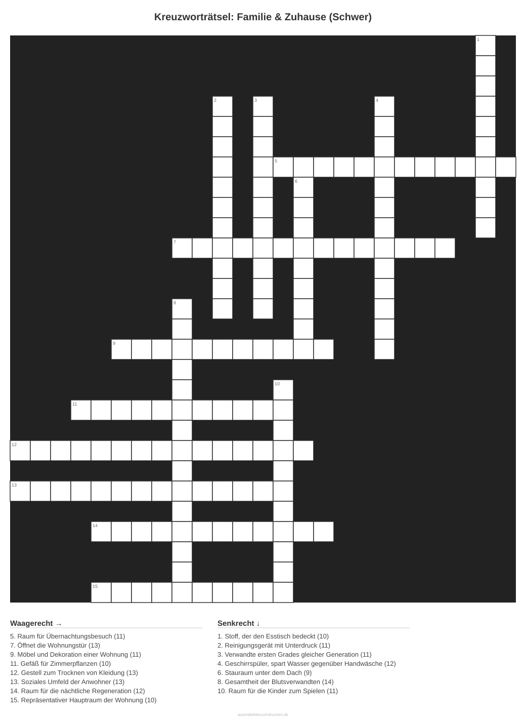 Kreuzworträtsel Kreuzworträtsel: Familie & Zuhause (Schwer) aus der Kategorie Familie - kostenlos ausdrucken