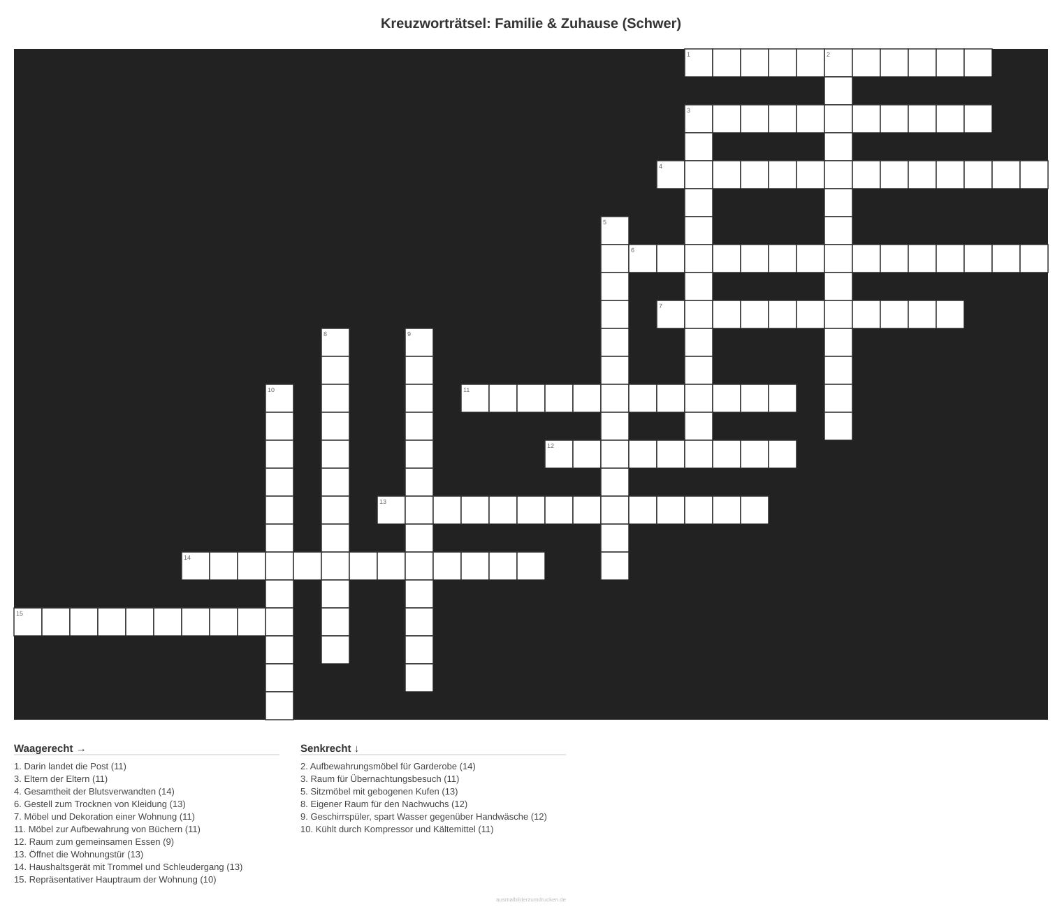 Kreuzworträtsel Kreuzworträtsel: Familie & Zuhause (Schwer) aus der Kategorie Familie - kostenlos ausdrucken