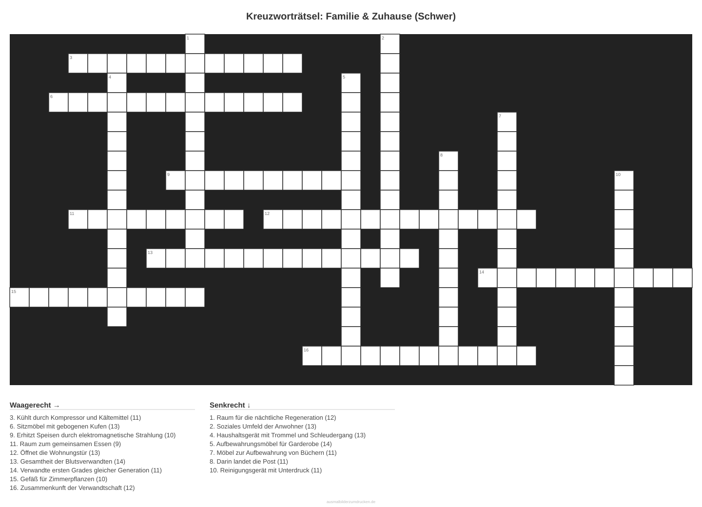 Kreuzworträtsel Kreuzworträtsel: Familie & Zuhause (Schwer) aus der Kategorie Familie - kostenlos ausdrucken