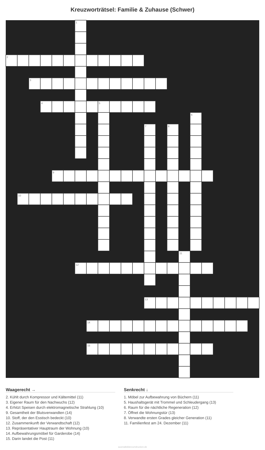 Kreuzworträtsel Kreuzworträtsel: Familie & Zuhause (Schwer) aus der Kategorie Familie - kostenlos ausdrucken