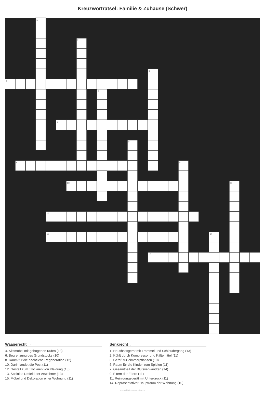 Kreuzworträtsel Kreuzworträtsel: Familie & Zuhause (Schwer) aus der Kategorie Familie - kostenlos ausdrucken