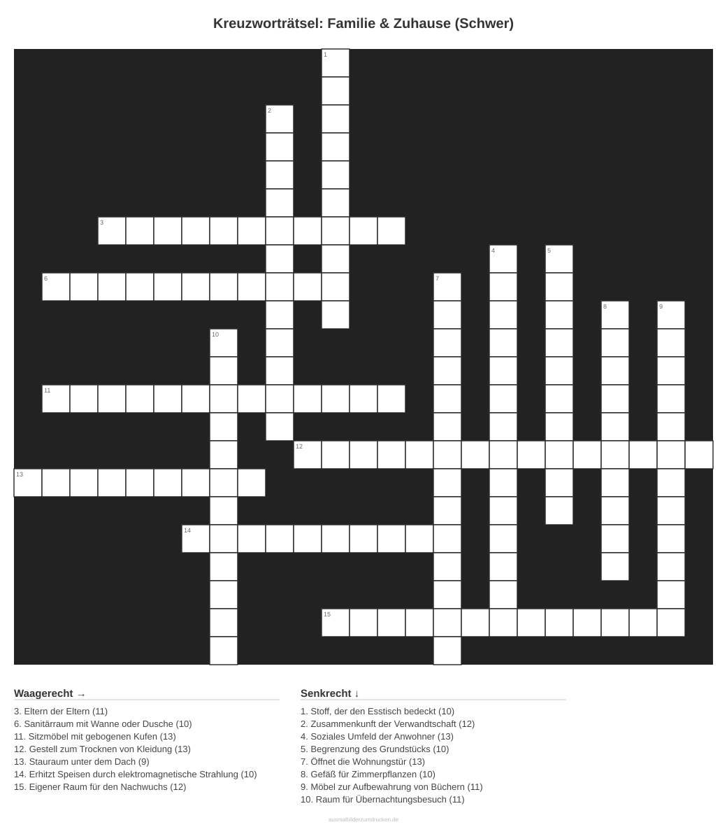 Kreuzworträtsel Kreuzworträtsel: Familie & Zuhause (Schwer) aus der Kategorie Familie - kostenlos ausdrucken