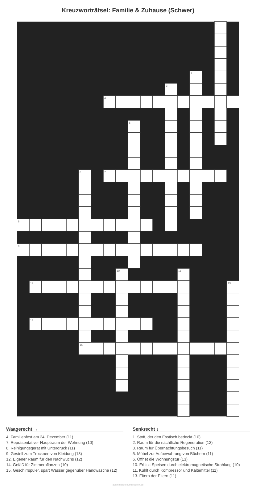 Kreuzworträtsel Kreuzworträtsel: Familie & Zuhause (Schwer) aus der Kategorie Familie - kostenlos ausdrucken