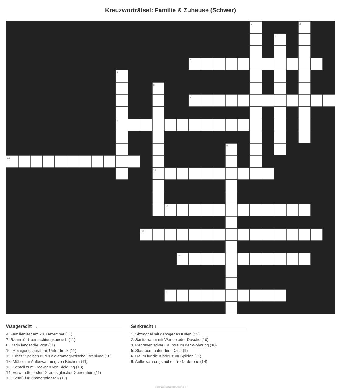Kreuzworträtsel Kreuzworträtsel: Familie & Zuhause (Schwer) aus der Kategorie Familie - kostenlos ausdrucken