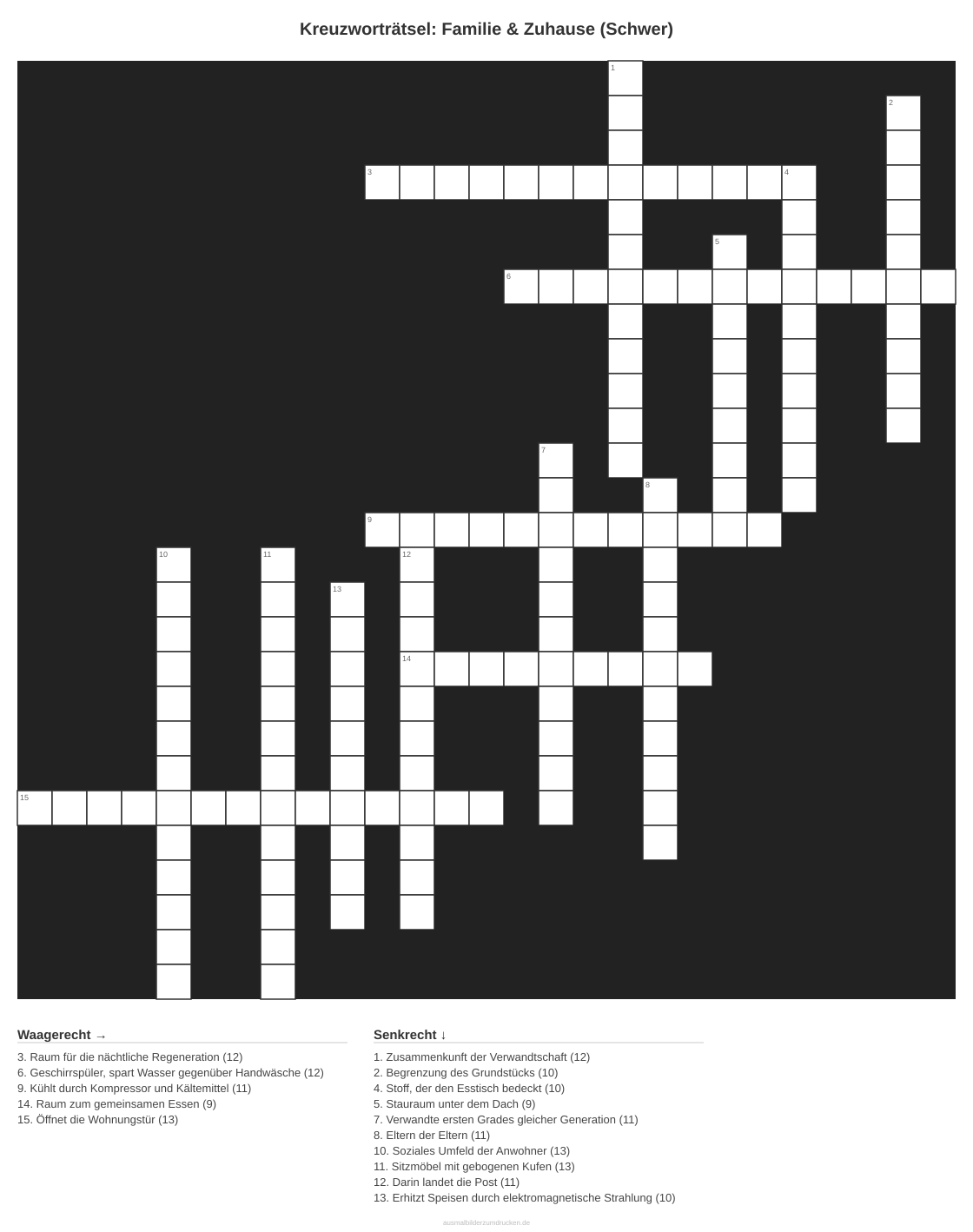 Kreuzworträtsel Kreuzworträtsel: Familie & Zuhause (Schwer) aus der Kategorie Familie - kostenlos ausdrucken
