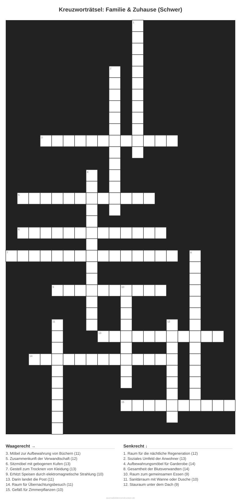 Kreuzworträtsel Kreuzworträtsel: Familie & Zuhause (Schwer) aus der Kategorie Familie - kostenlos ausdrucken