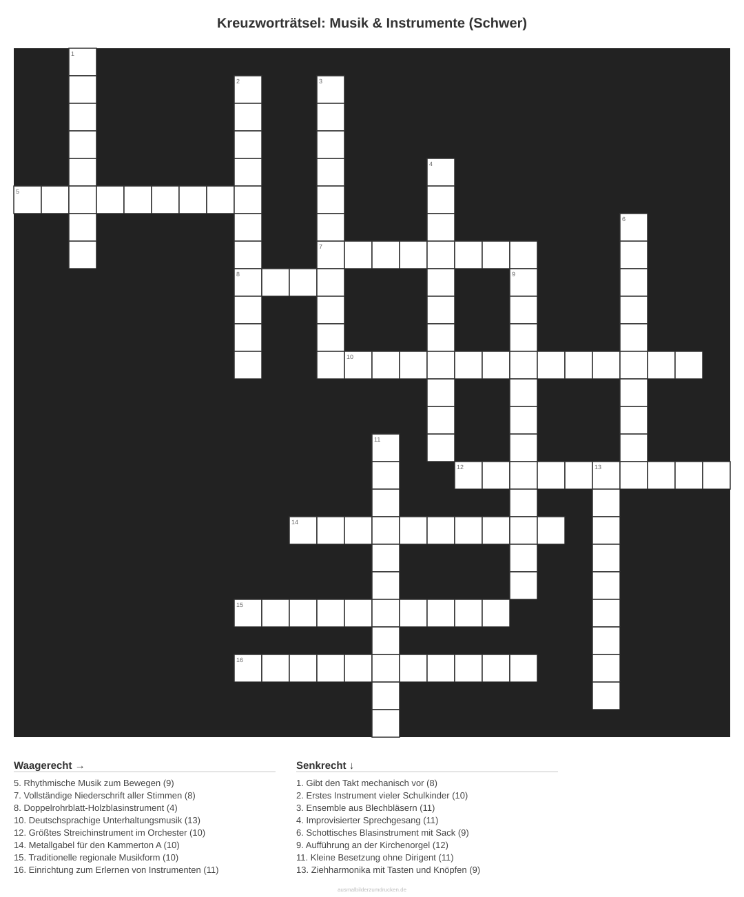 Kreuzworträtsel Kreuzworträtsel: Musik & Instrumente (Schwer) aus der Kategorie Musik - kostenlos ausdrucken