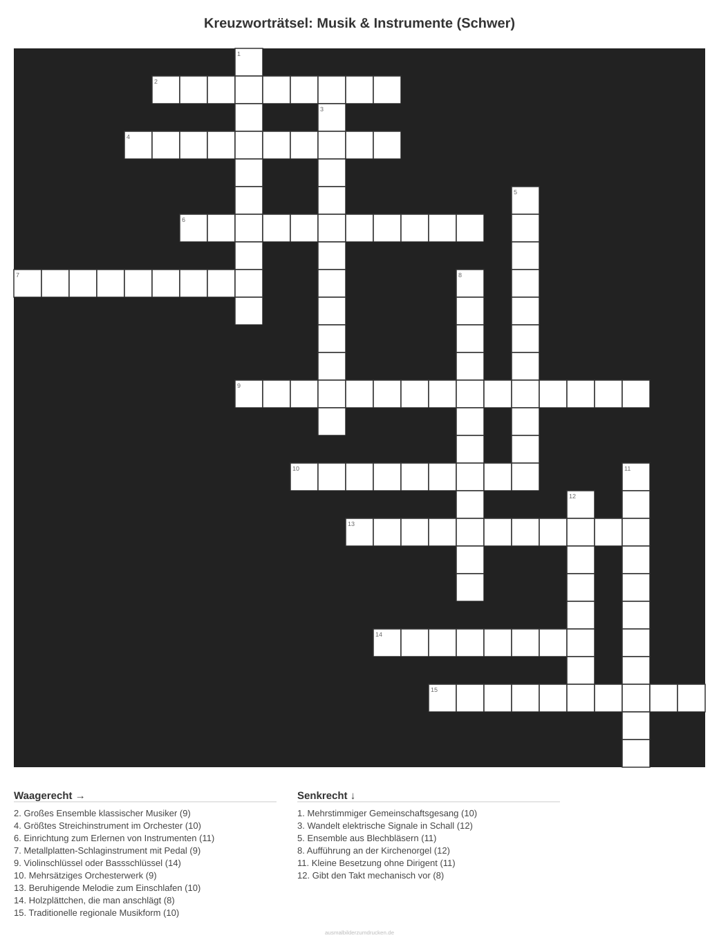 Kreuzworträtsel Kreuzworträtsel: Musik & Instrumente (Schwer) aus der Kategorie Musik - kostenlos ausdrucken
