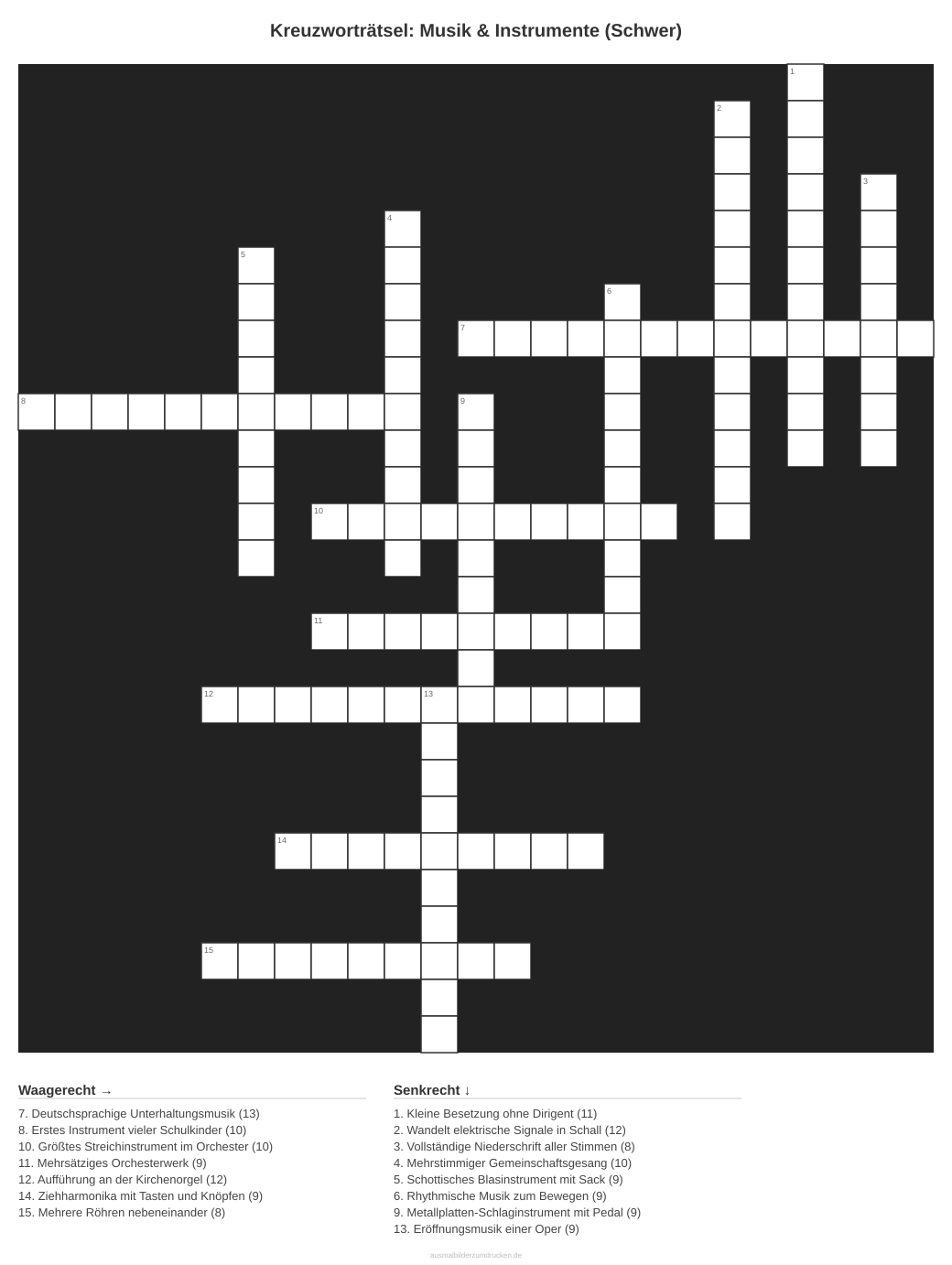 Kreuzworträtsel Kreuzworträtsel: Musik & Instrumente (Schwer) aus der Kategorie Musik - kostenlos ausdrucken