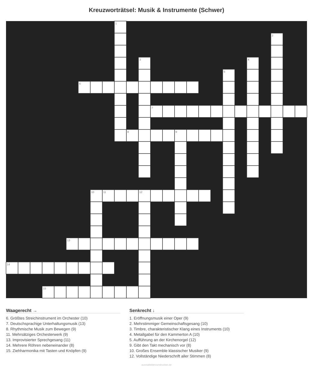 Kreuzworträtsel Kreuzworträtsel: Musik & Instrumente (Schwer) aus der Kategorie Musik - kostenlos ausdrucken