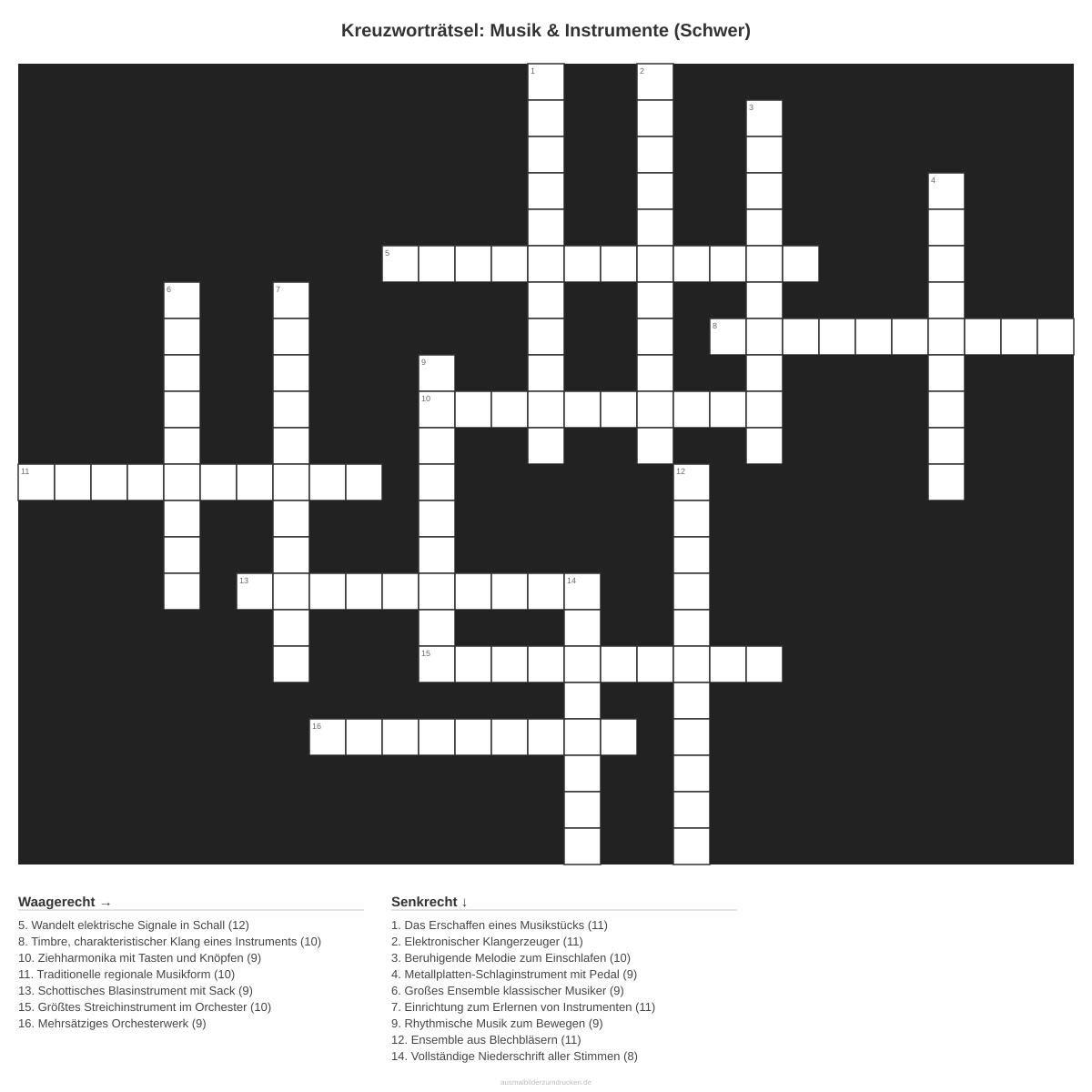 Kreuzworträtsel Kreuzworträtsel: Musik & Instrumente (Schwer) aus der Kategorie Musik - kostenlos ausdrucken