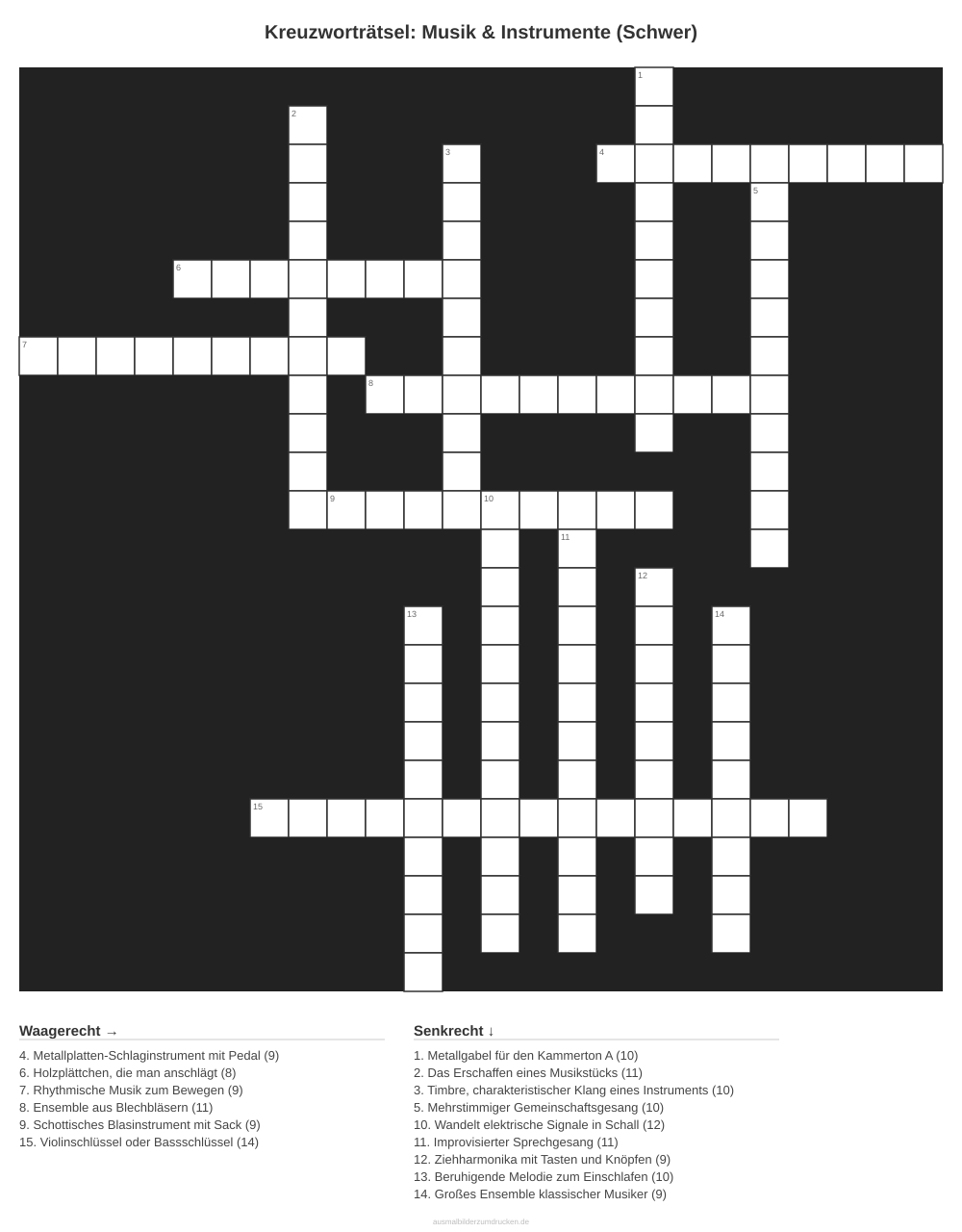 Kreuzworträtsel Kreuzworträtsel: Musik & Instrumente (Schwer) aus der Kategorie Musik - kostenlos ausdrucken