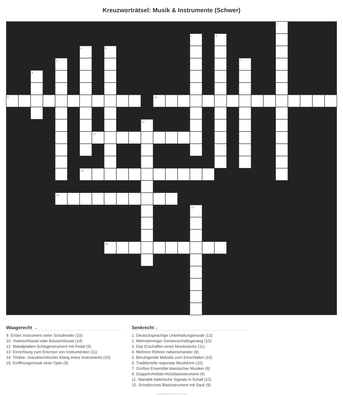 Kreuzworträtsel Kreuzworträtsel: Musik & Instrumente (Schwer) aus der Kategorie Musik - kostenlos ausdrucken