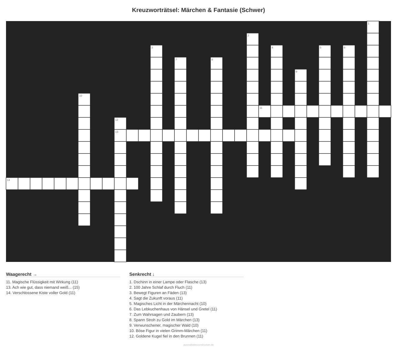 Kreuzworträtsel Kreuzworträtsel: Märchen & Fantasie (Schwer) aus der Kategorie Märchen - kostenlos ausdrucken