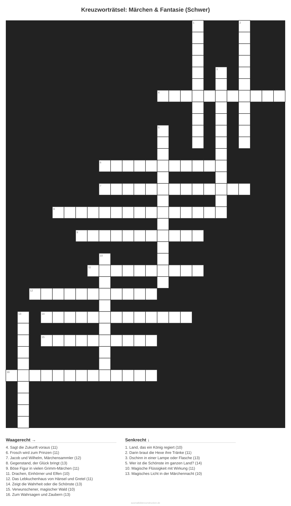 Kreuzworträtsel Kreuzworträtsel: Märchen & Fantasie (Schwer) aus der Kategorie Märchen - kostenlos ausdrucken