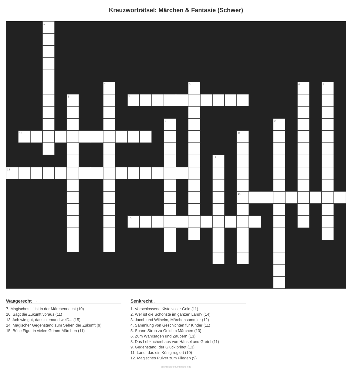 Kreuzworträtsel Kreuzworträtsel: Märchen & Fantasie (Schwer) aus der Kategorie Märchen - kostenlos ausdrucken
