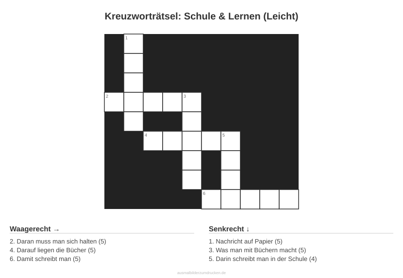 Kreuzworträtsel Kreuzworträtsel: Schule & Lernen (Leicht) aus der Kategorie Schule - kostenlos ausdrucken