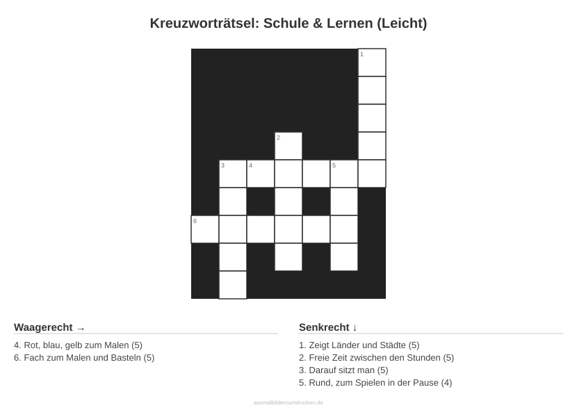 Kreuzworträtsel Kreuzworträtsel: Schule & Lernen (Leicht) aus der Kategorie Schule - kostenlos ausdrucken