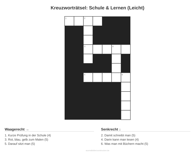 Kreuzworträtsel Kreuzworträtsel: Schule & Lernen (Leicht) aus der Kategorie Schule - kostenlos ausdrucken