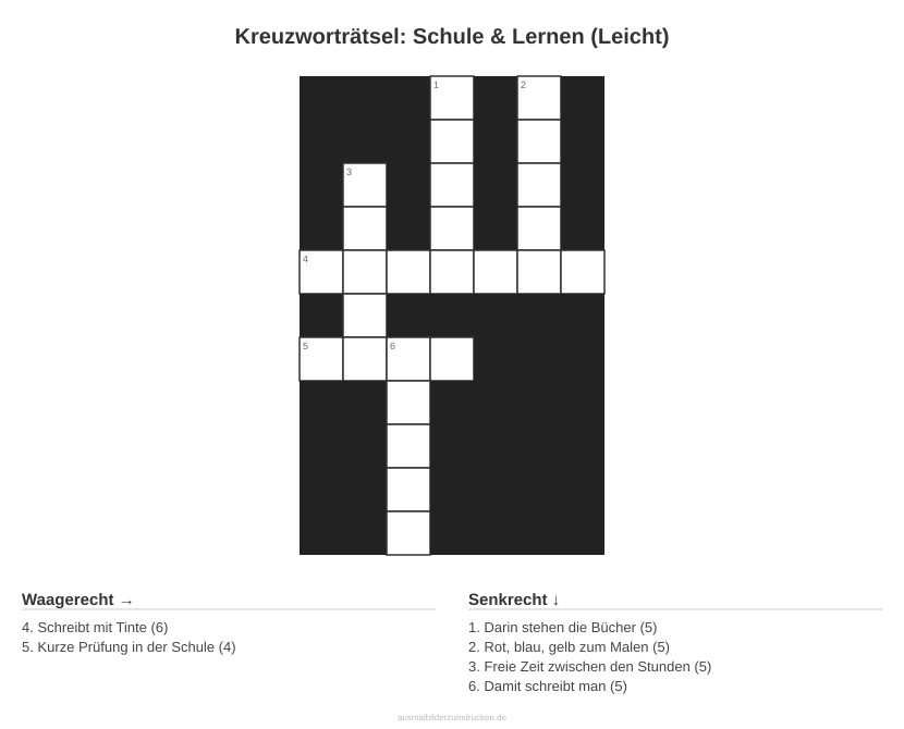 Kreuzworträtsel Kreuzworträtsel: Schule & Lernen (Leicht) aus der Kategorie Schule - kostenlos ausdrucken