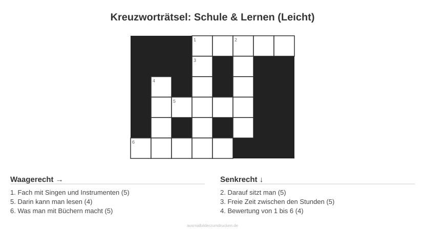 Kreuzworträtsel Kreuzworträtsel: Schule & Lernen (Leicht) aus der Kategorie Schule - kostenlos ausdrucken