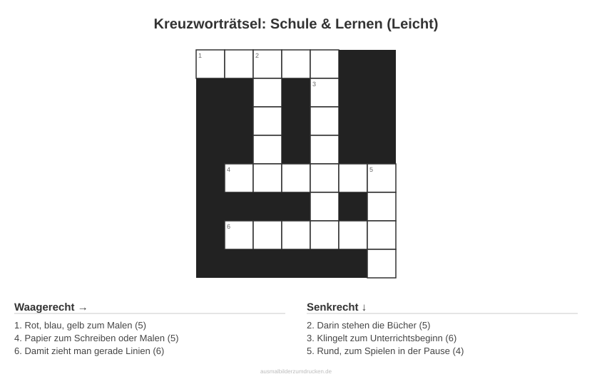 Kreuzworträtsel Kreuzworträtsel: Schule & Lernen (Leicht) aus der Kategorie Schule - kostenlos ausdrucken