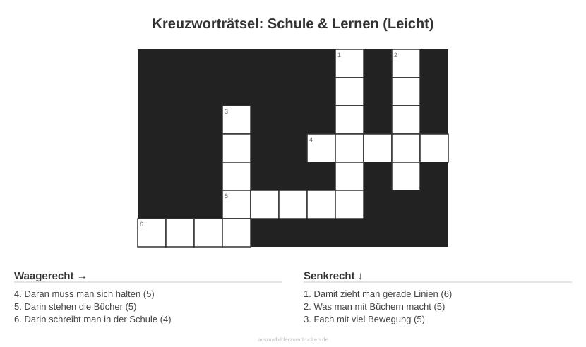 Kreuzworträtsel Kreuzworträtsel: Schule & Lernen (Leicht) aus der Kategorie Schule - kostenlos ausdrucken