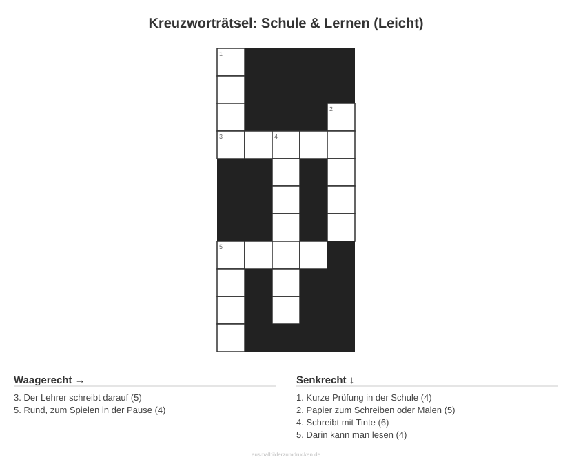 Kreuzworträtsel Kreuzworträtsel: Schule & Lernen (Leicht) aus der Kategorie Schule - kostenlos ausdrucken