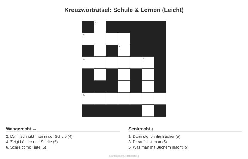 Kreuzworträtsel Kreuzworträtsel: Schule & Lernen (Leicht) aus der Kategorie Schule - kostenlos ausdrucken