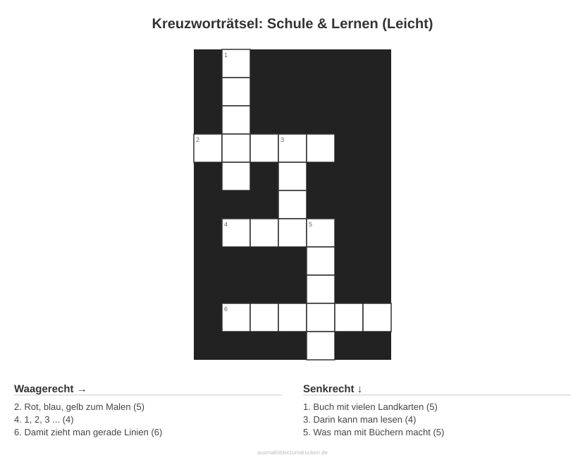 Kreuzworträtsel Kreuzworträtsel: Schule & Lernen (Leicht) aus der Kategorie Schule - kostenlos ausdrucken