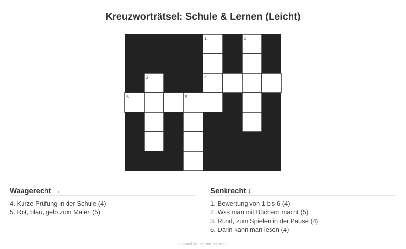 Kreuzworträtsel Kreuzworträtsel: Schule & Lernen (Leicht) aus der Kategorie Schule - kostenlos ausdrucken