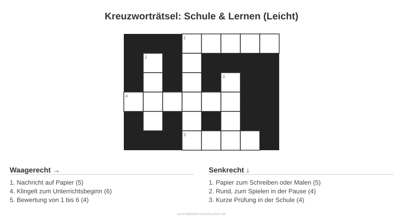 Kreuzworträtsel Kreuzworträtsel: Schule & Lernen (Leicht) aus der Kategorie Schule - kostenlos ausdrucken
