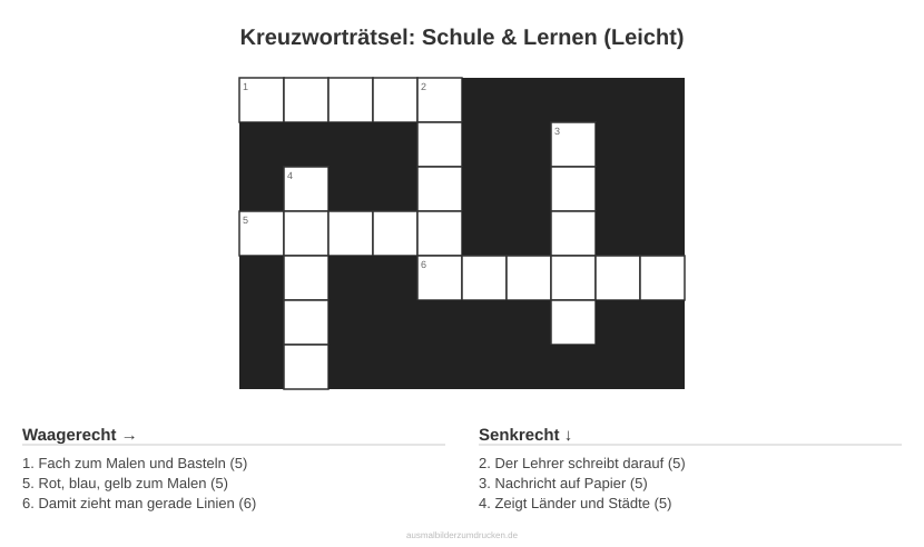 Kreuzworträtsel Kreuzworträtsel: Schule & Lernen (Leicht) aus der Kategorie Schule - kostenlos ausdrucken