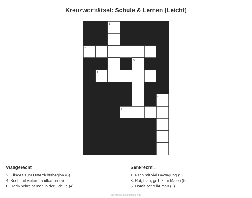 Kreuzworträtsel Kreuzworträtsel: Schule & Lernen (Leicht) aus der Kategorie Schule - kostenlos ausdrucken